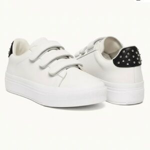 JSlides Gennie White Velcro Strap Sneakers Studded Heel Women’s 8.5